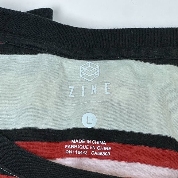 Zine Long-Sleeve Stripe Tee L White Red Pink Black Cotton Poly Blend - Picture 2 of 3